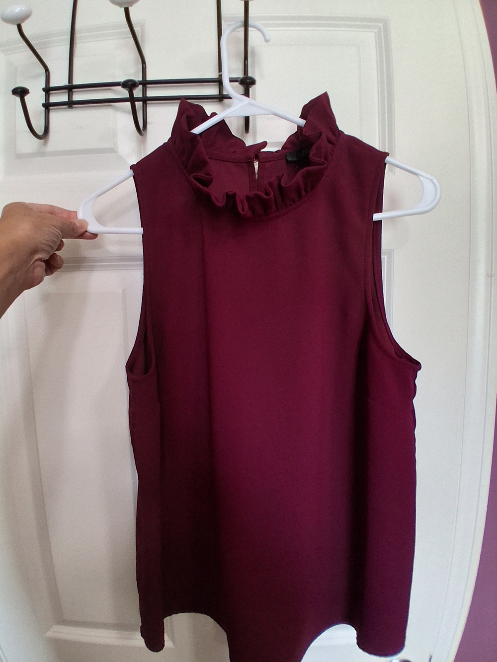 J Crew Sleeveless Ruffle Neck Top - Burgundy